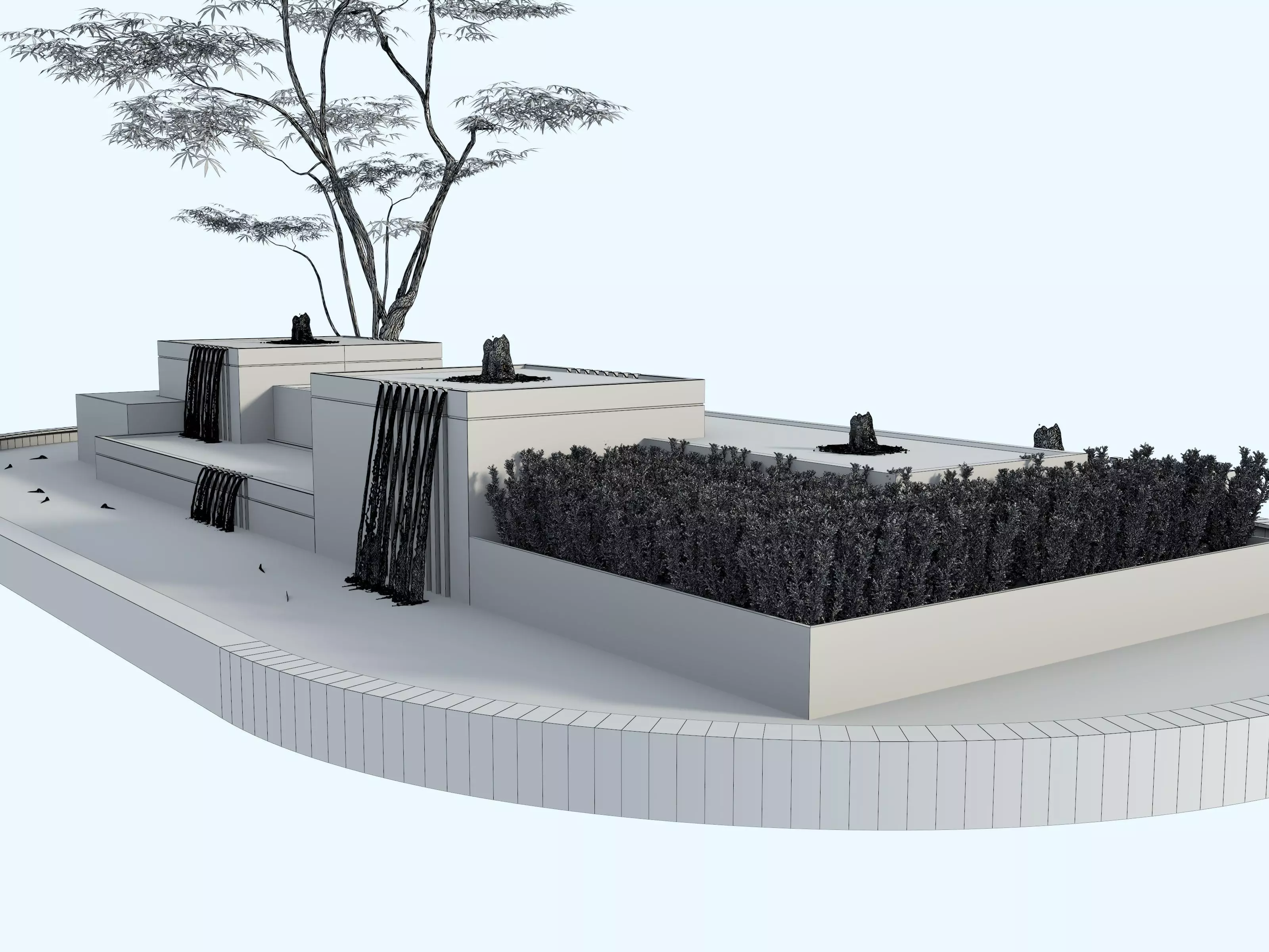 Waterfall Fountains modern Landscape 08 3D model_18