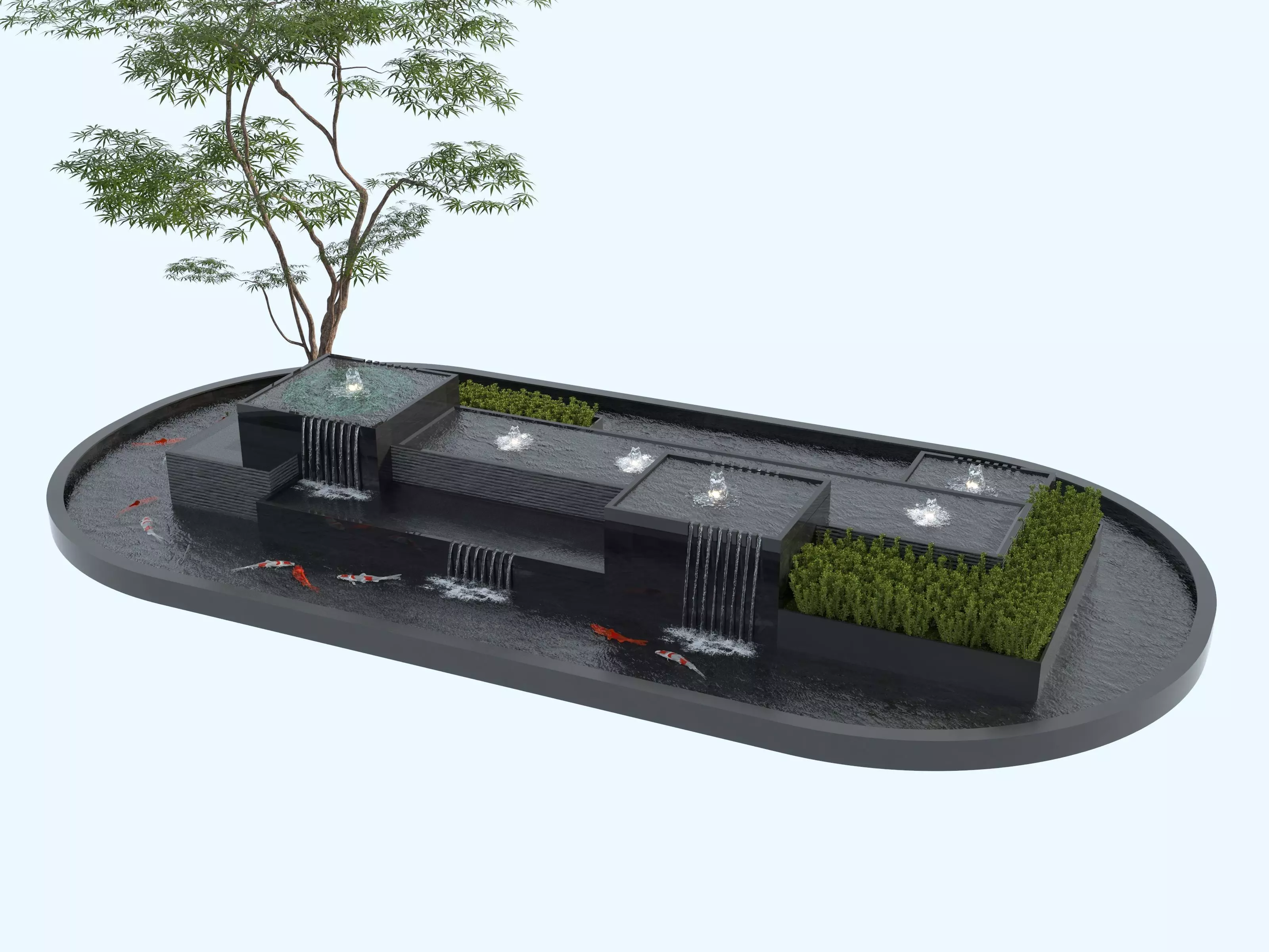 Waterfall Fountains modern Landscape 08 3D model_1