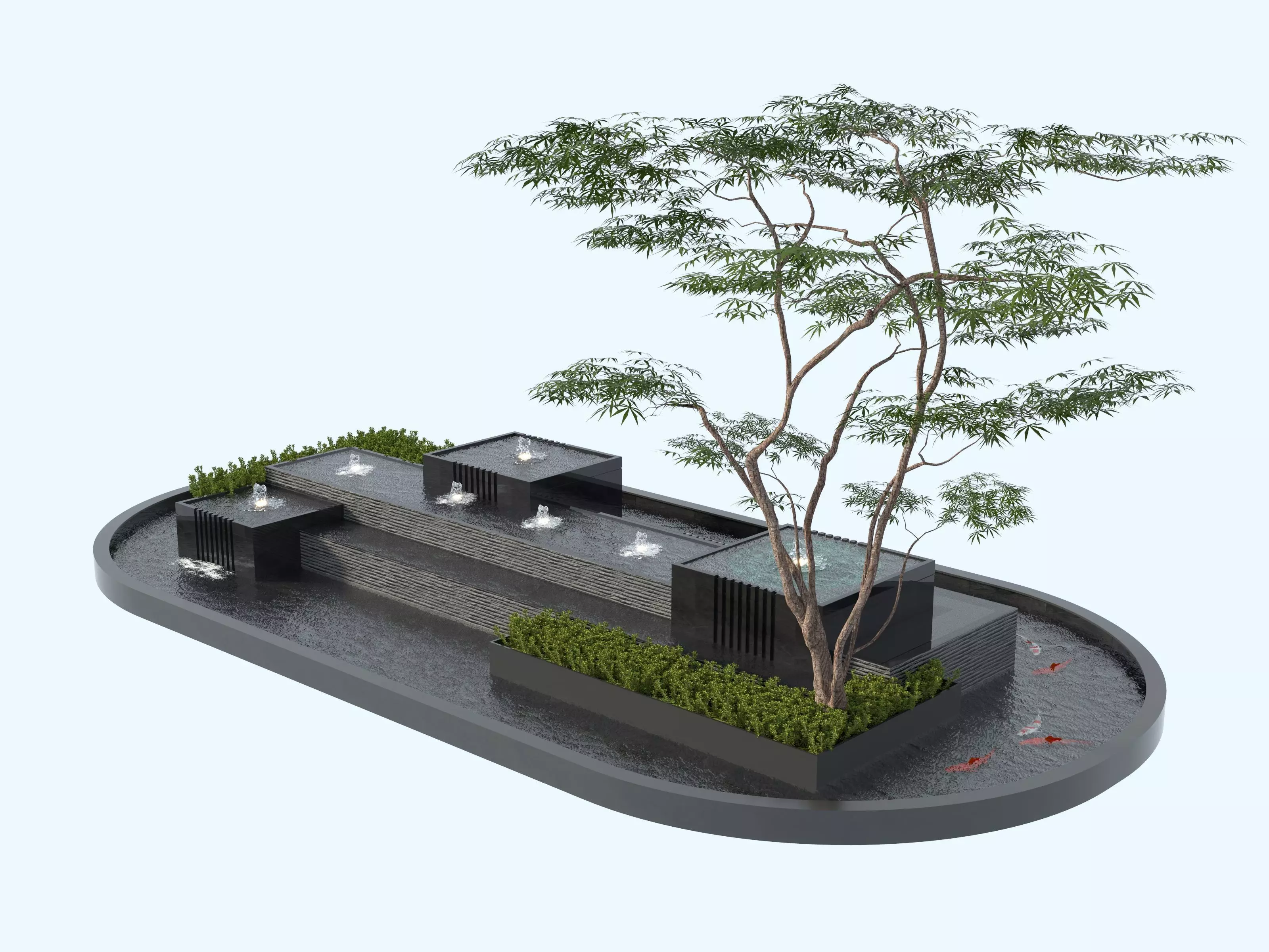 Waterfall Fountains modern Landscape 08 3D model_0