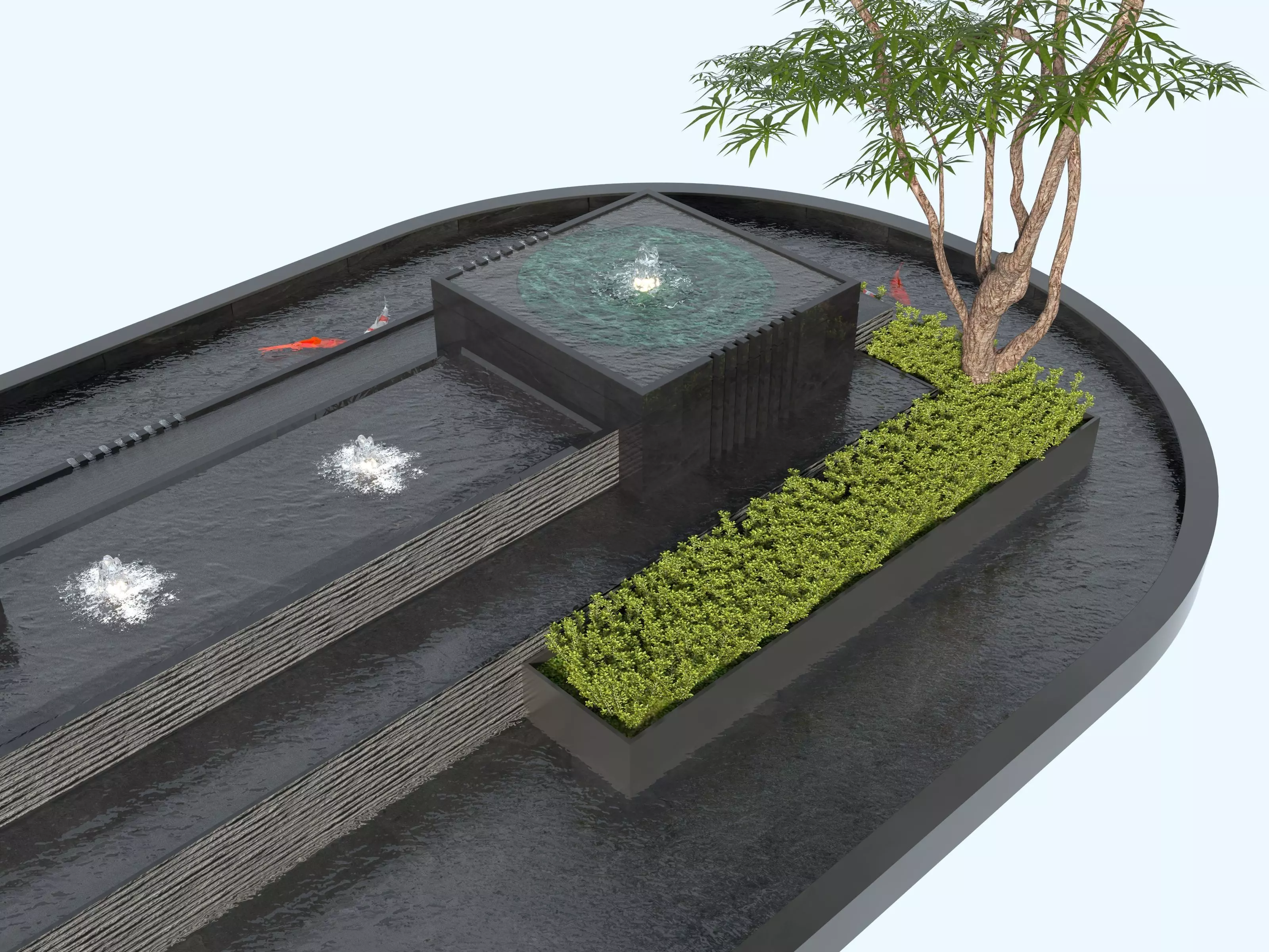 Waterfall Fountains modern Landscape 08 3D model_4