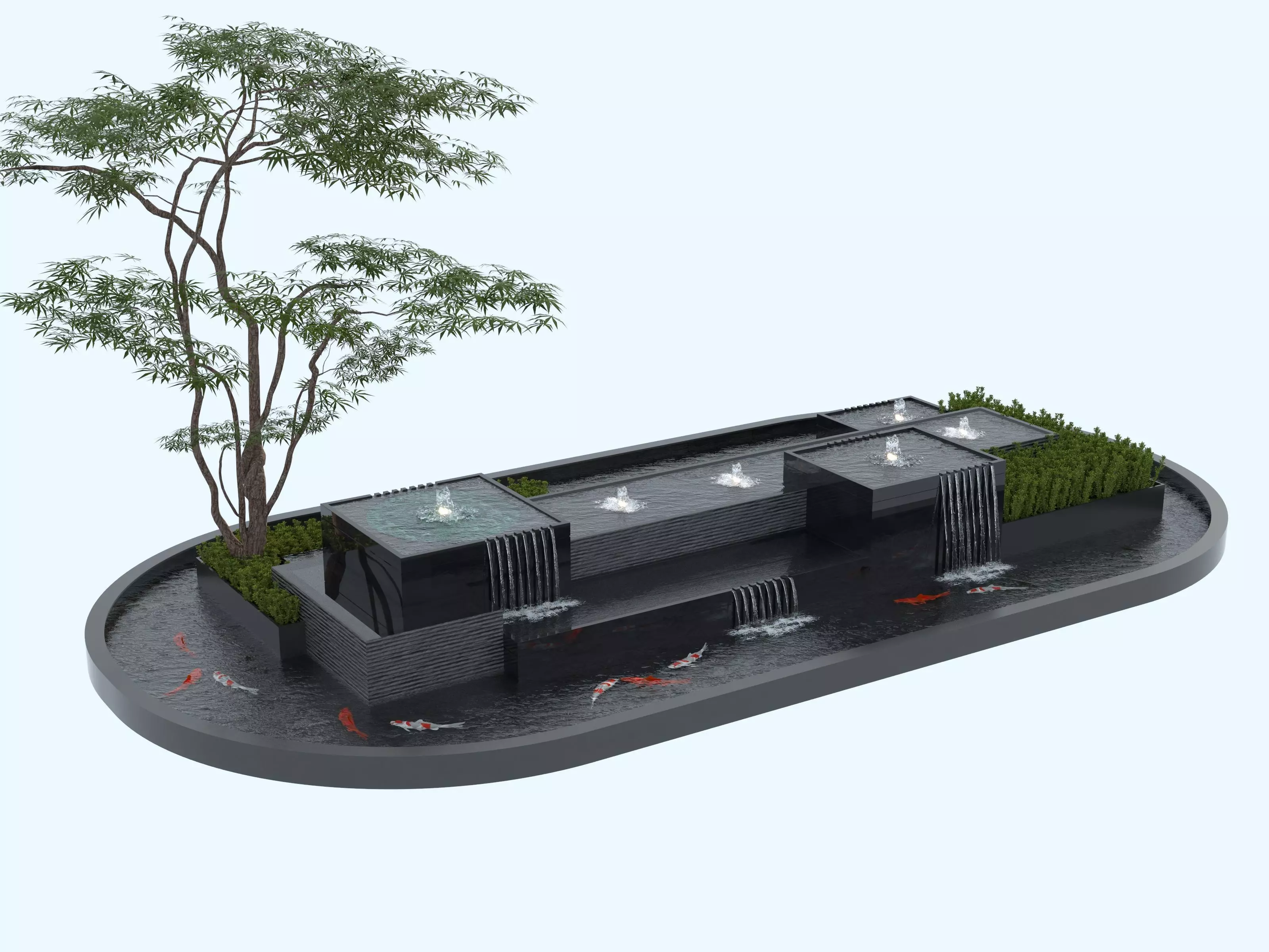 Waterfall Fountains modern Landscape 08 3D model_2