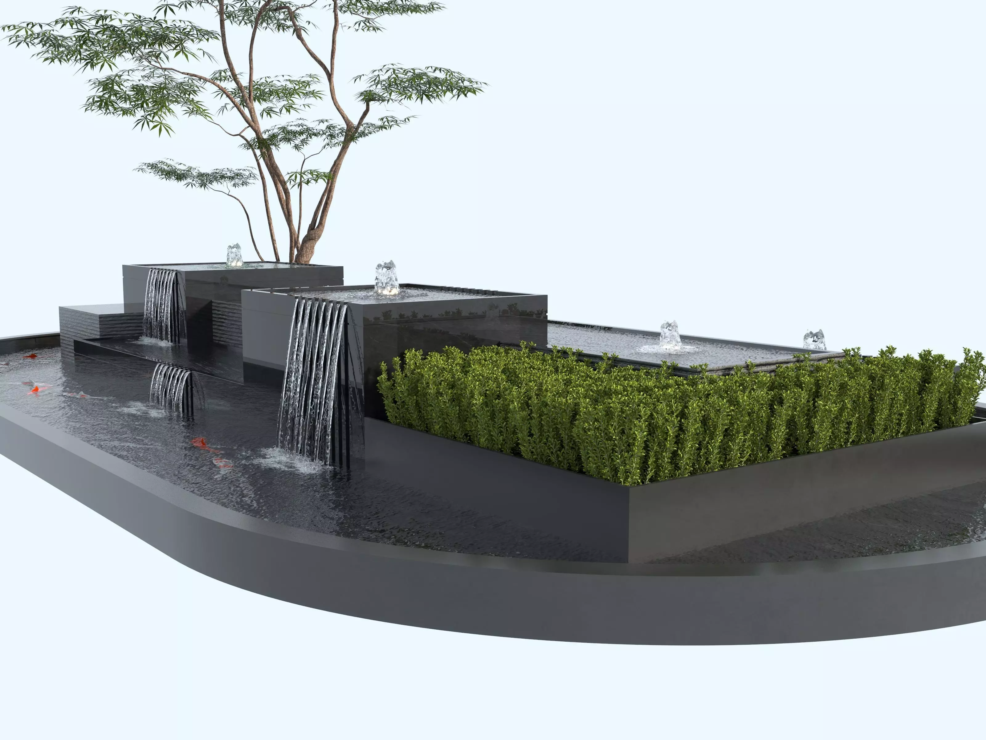 Waterfall Fountains modern Landscape 08 3D model_8