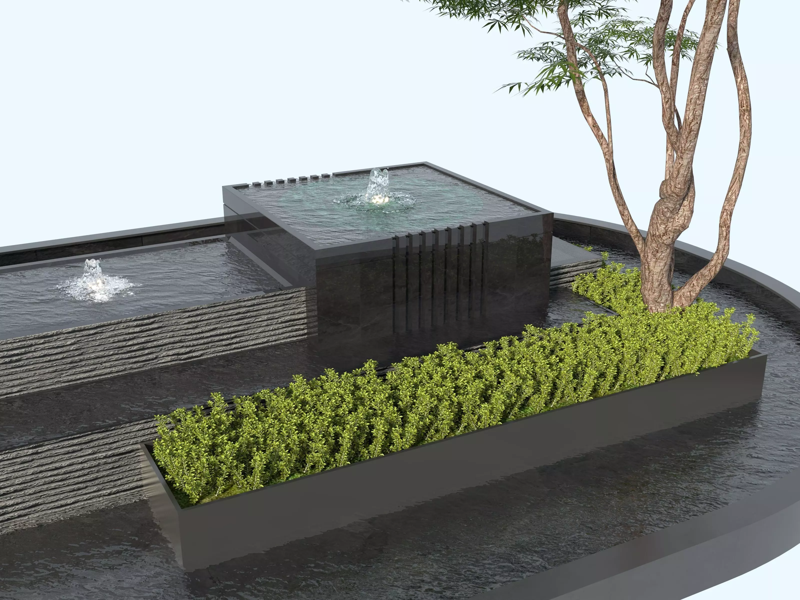 Waterfall Fountains modern Landscape 08 3D model_9
