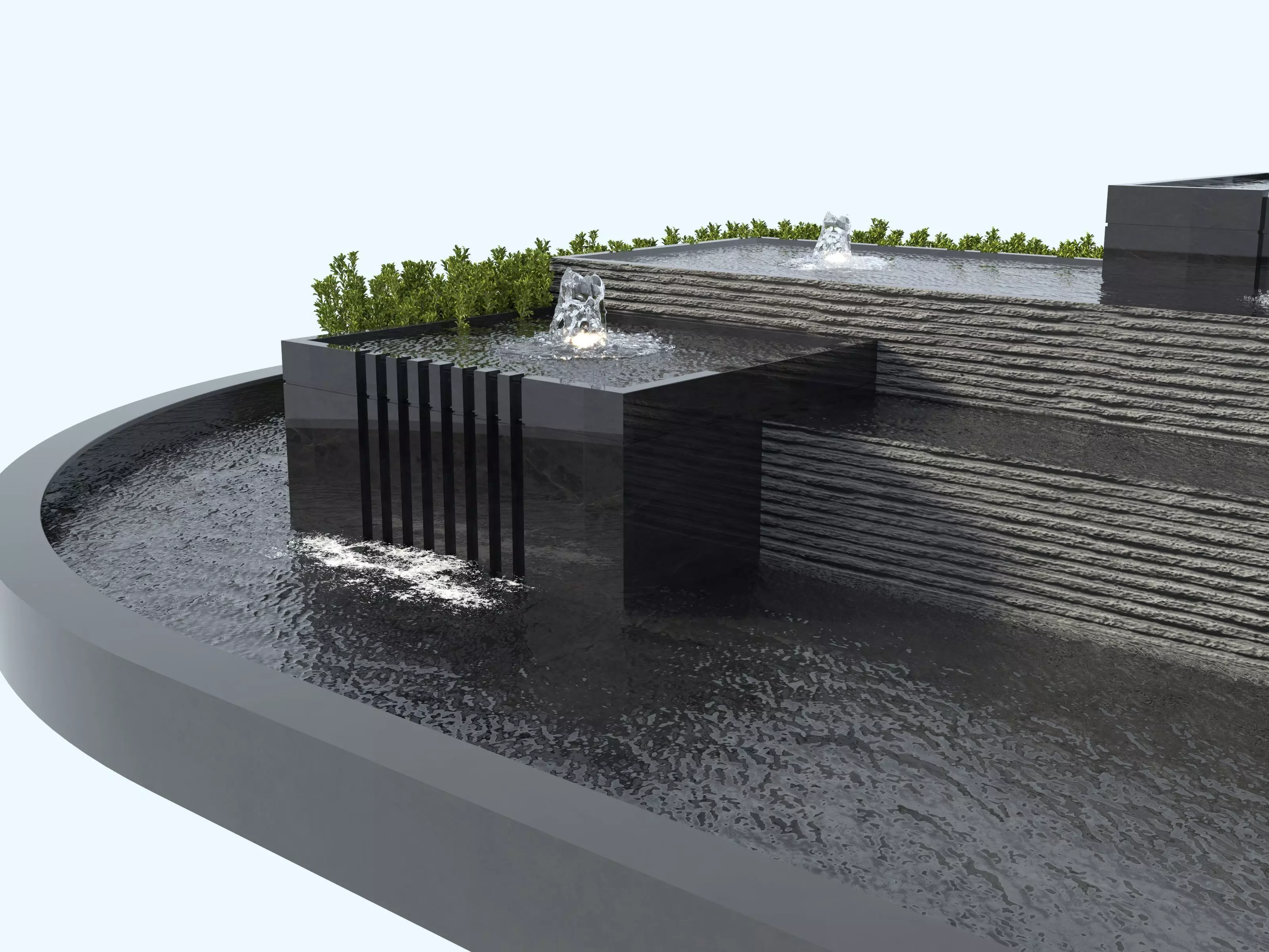 Waterfall Fountains modern Landscape 08 3D model_6