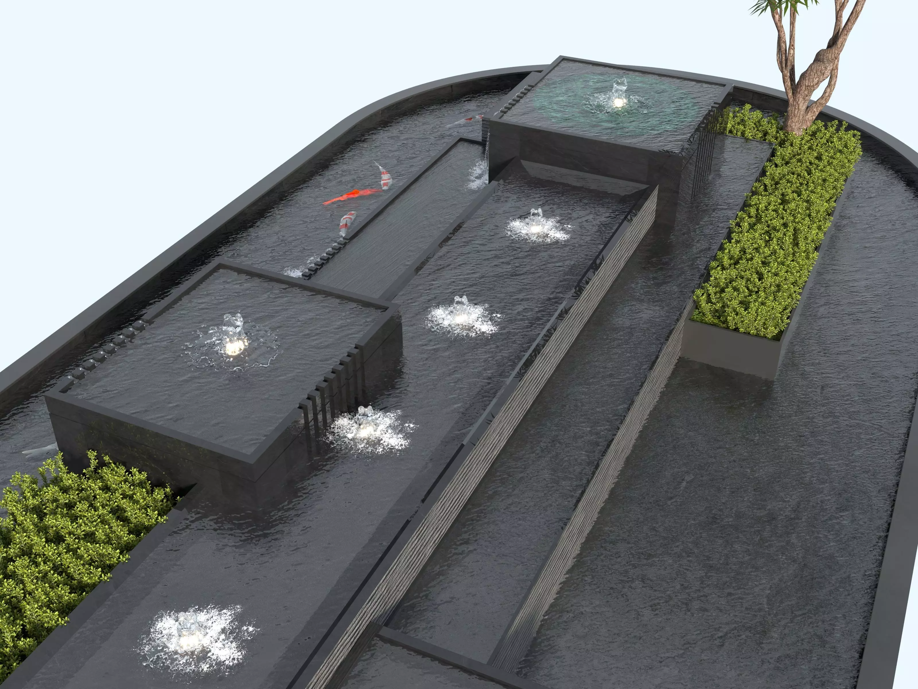 Waterfall Fountains modern Landscape 08 3D model_7