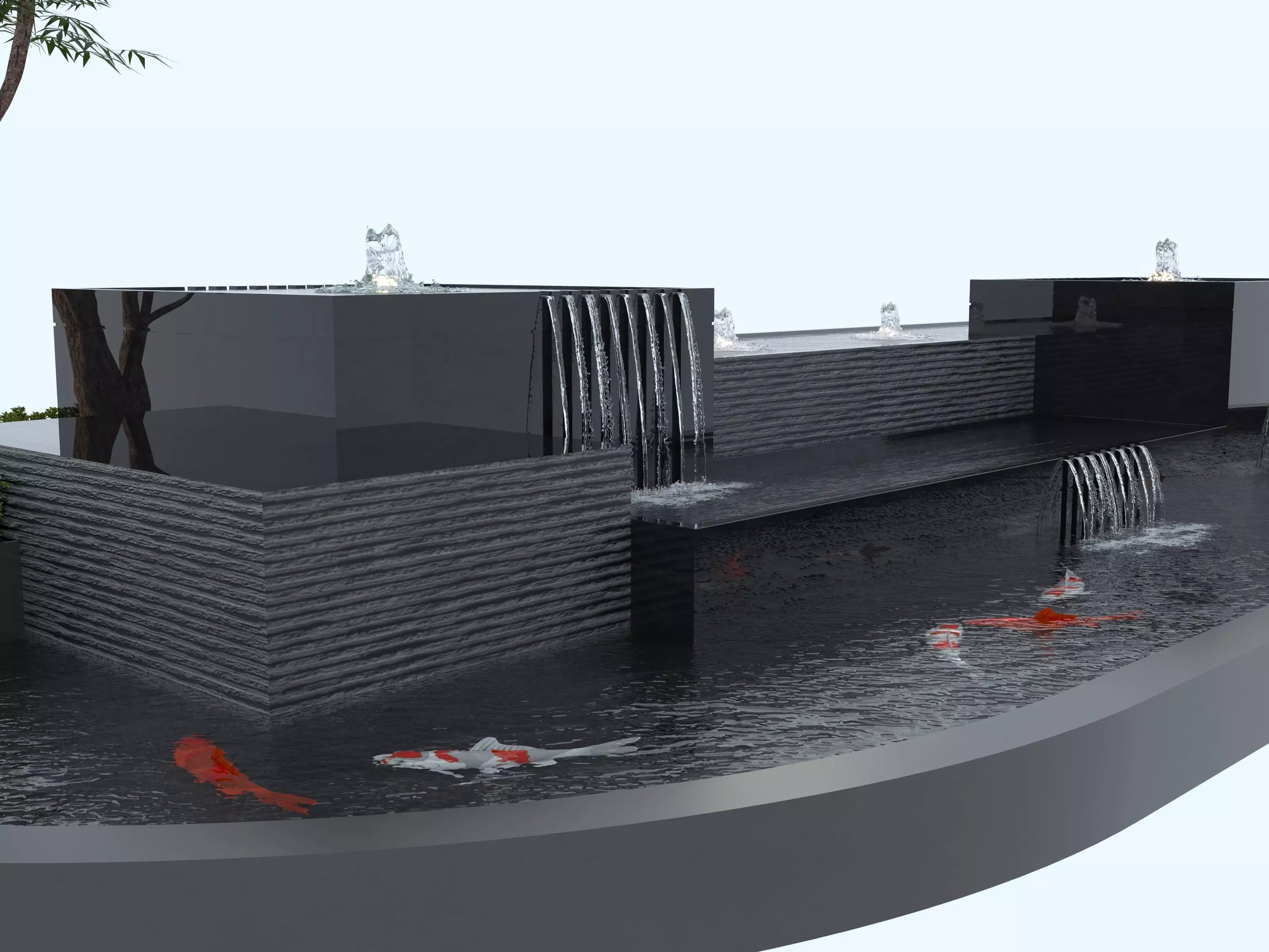 Waterfall Fountains modern Landscape 08 3D model_5