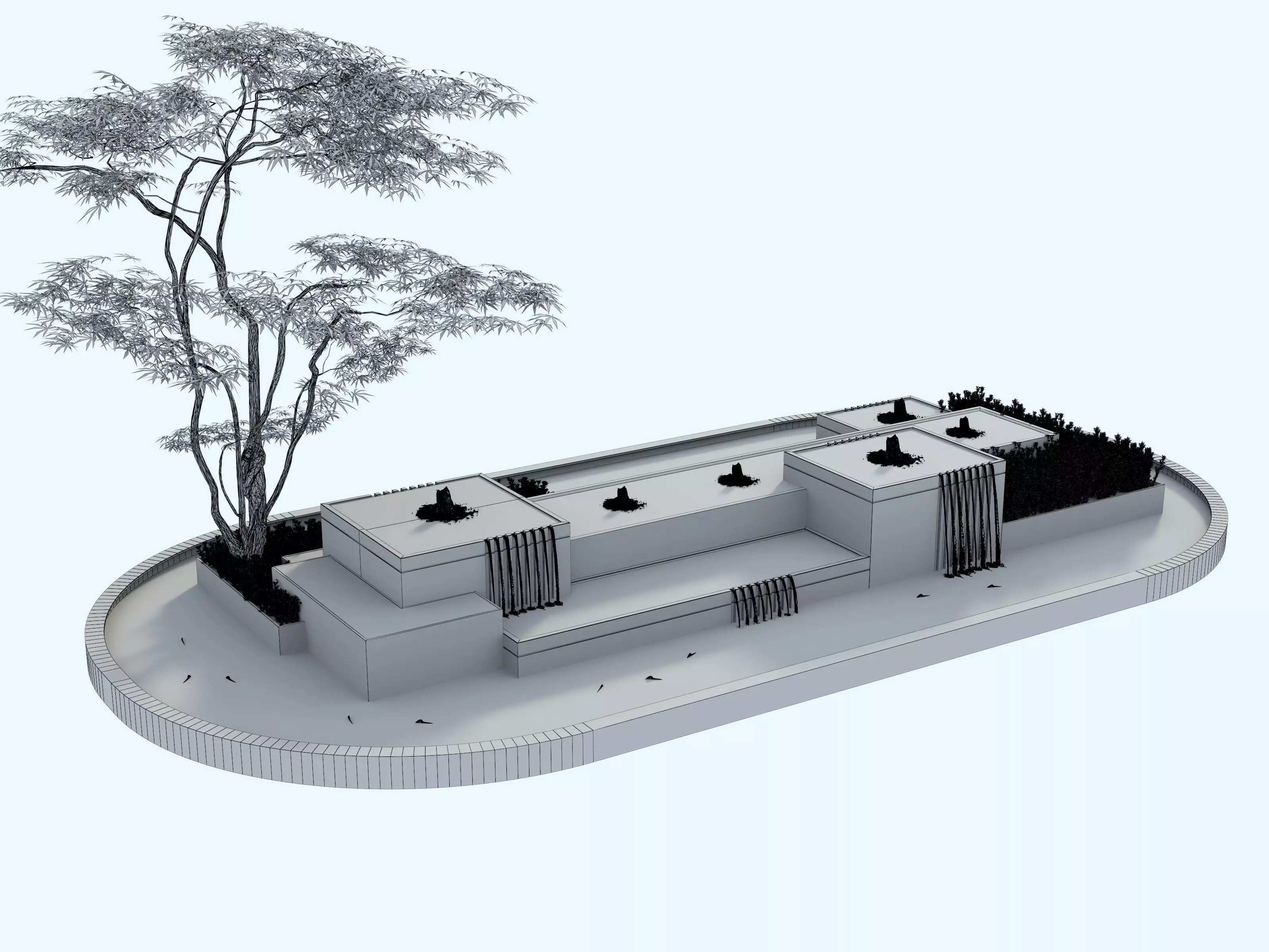 Waterfall Fountains modern Landscape 08 3D model_12
