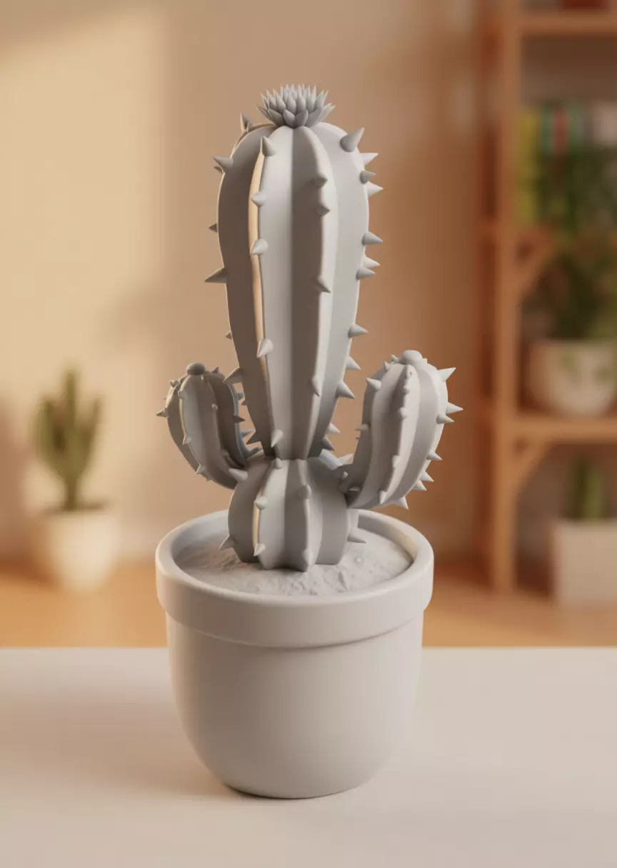 Realistic Potted Cactus 3D Green Plant Spikes Terracotta Pot Low-poly 3D model_1