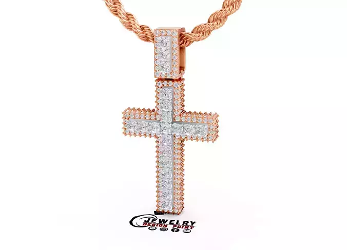 Custom Cross Pointer Diamond Pendant Crucifixion Cross Necklace