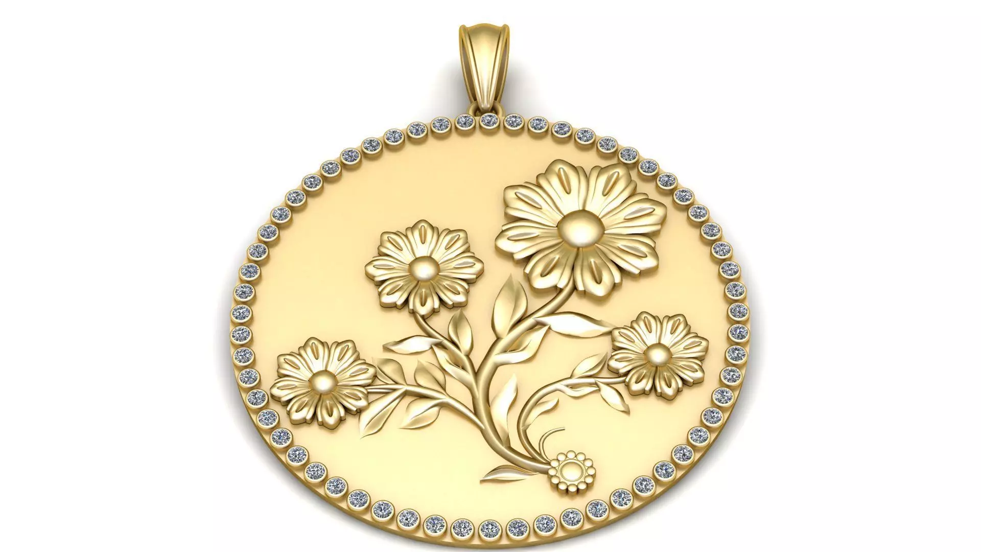 Floral Round Pendant 3D Printable Model 3D print model