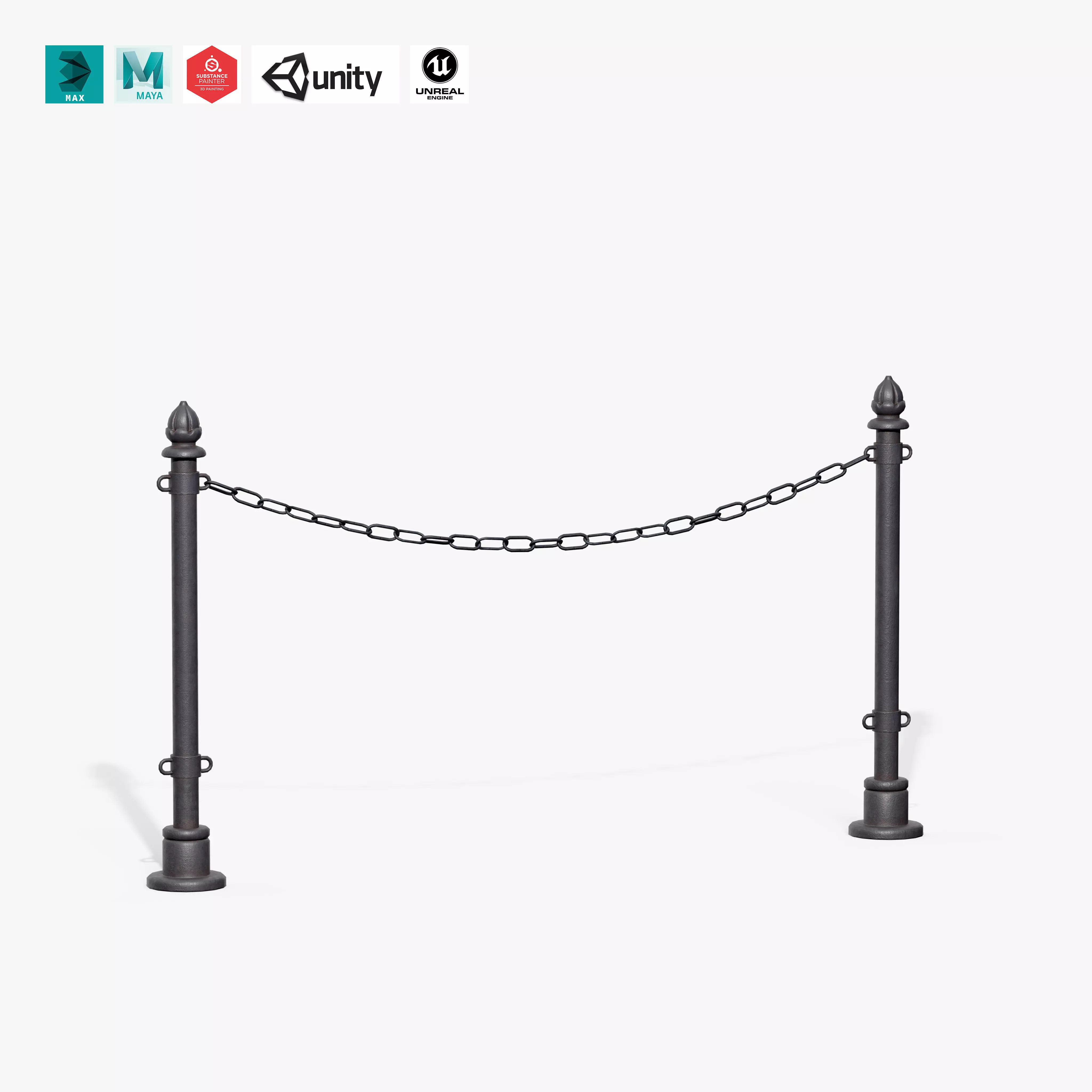 Chain Barrier B Low-poly 3D model_0
