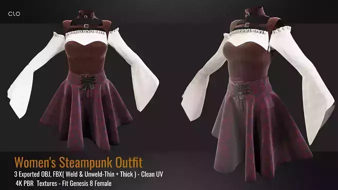Women Steampunk Outfit-VOL 03-ZPRJ-OBJ-FBX-4K PBR Textures