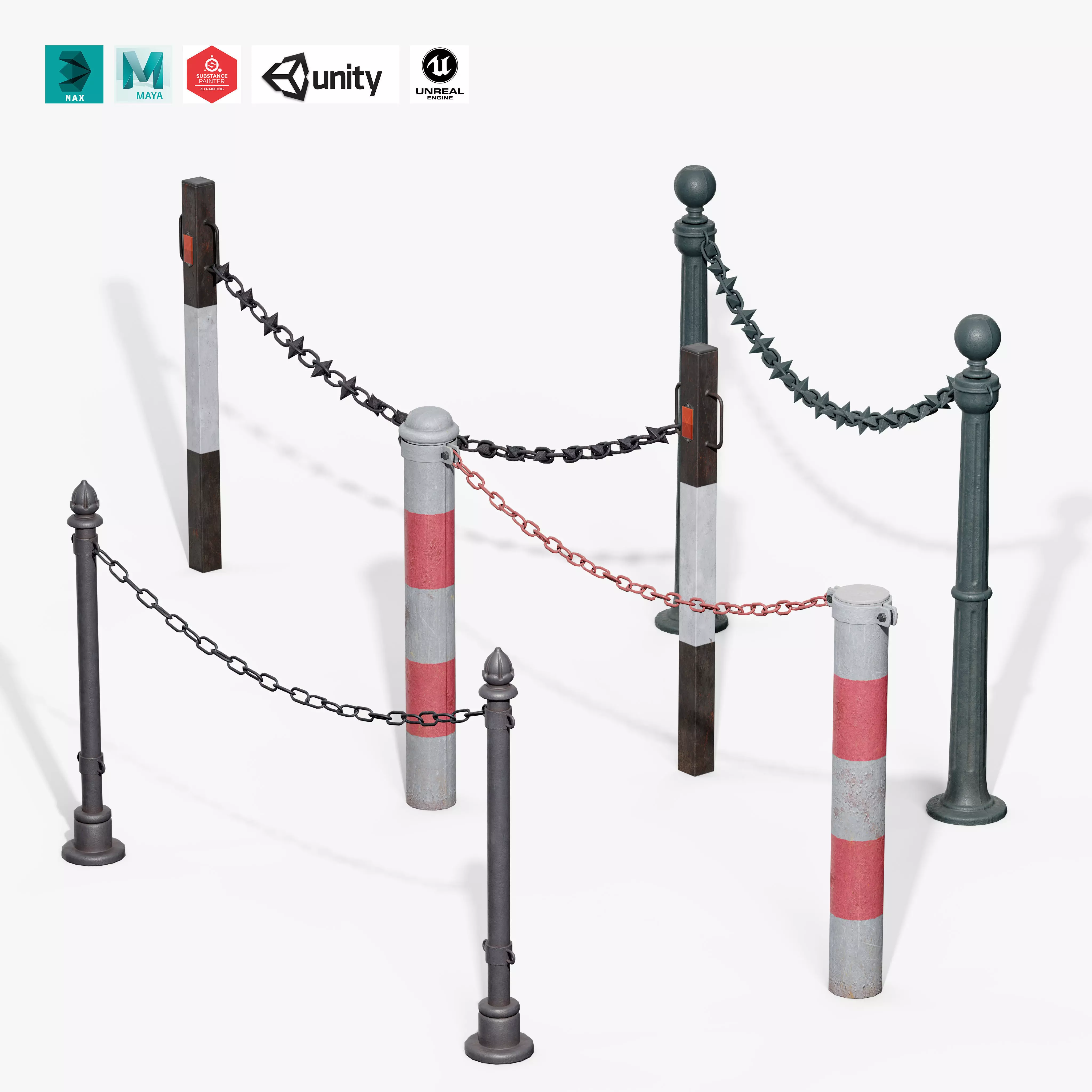 Chain Barrier 3D Model Collection_0