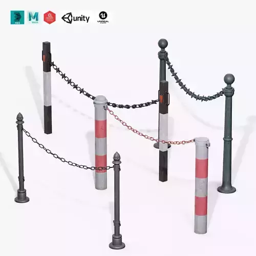 Chain Barrier 3D Model Collection Chain Barrier 3D Model Collection