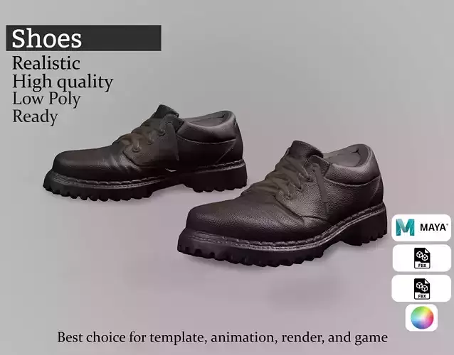  Black Leather Shoes - Game-Ready 3D Footwear