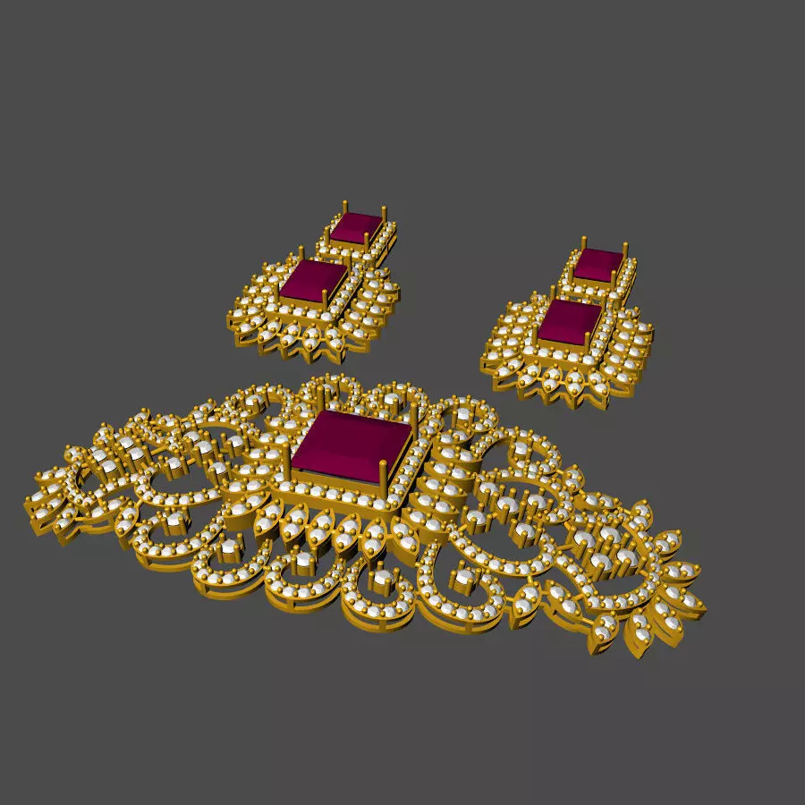 choker and earrings 3D print model_1