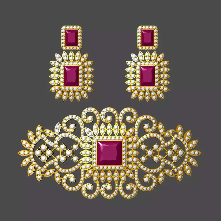 choker and earrings 3D print model_0