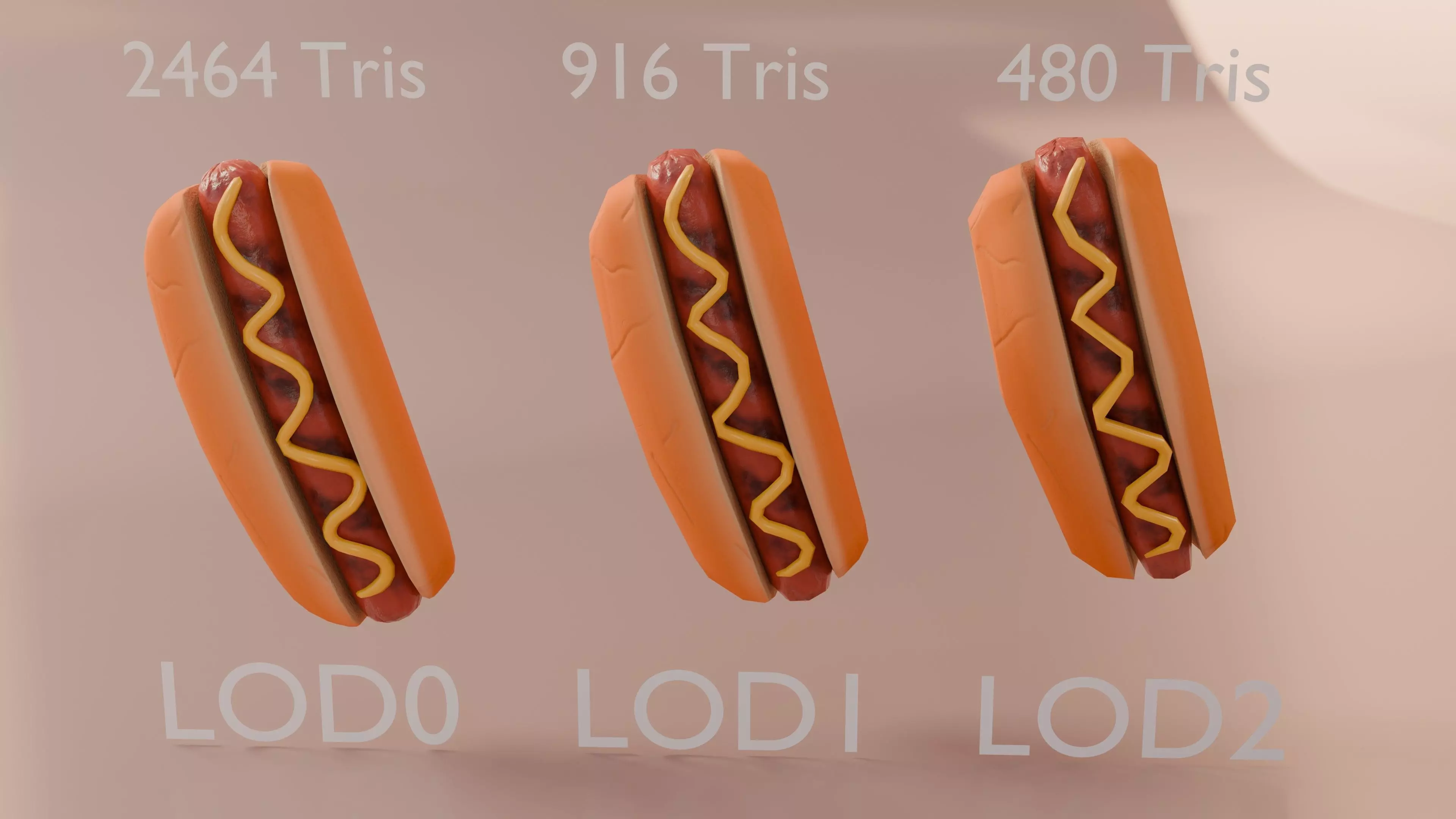 Hot Dog 3D Model Low Poly Game Ready with LODs Low-poly 3D model_7