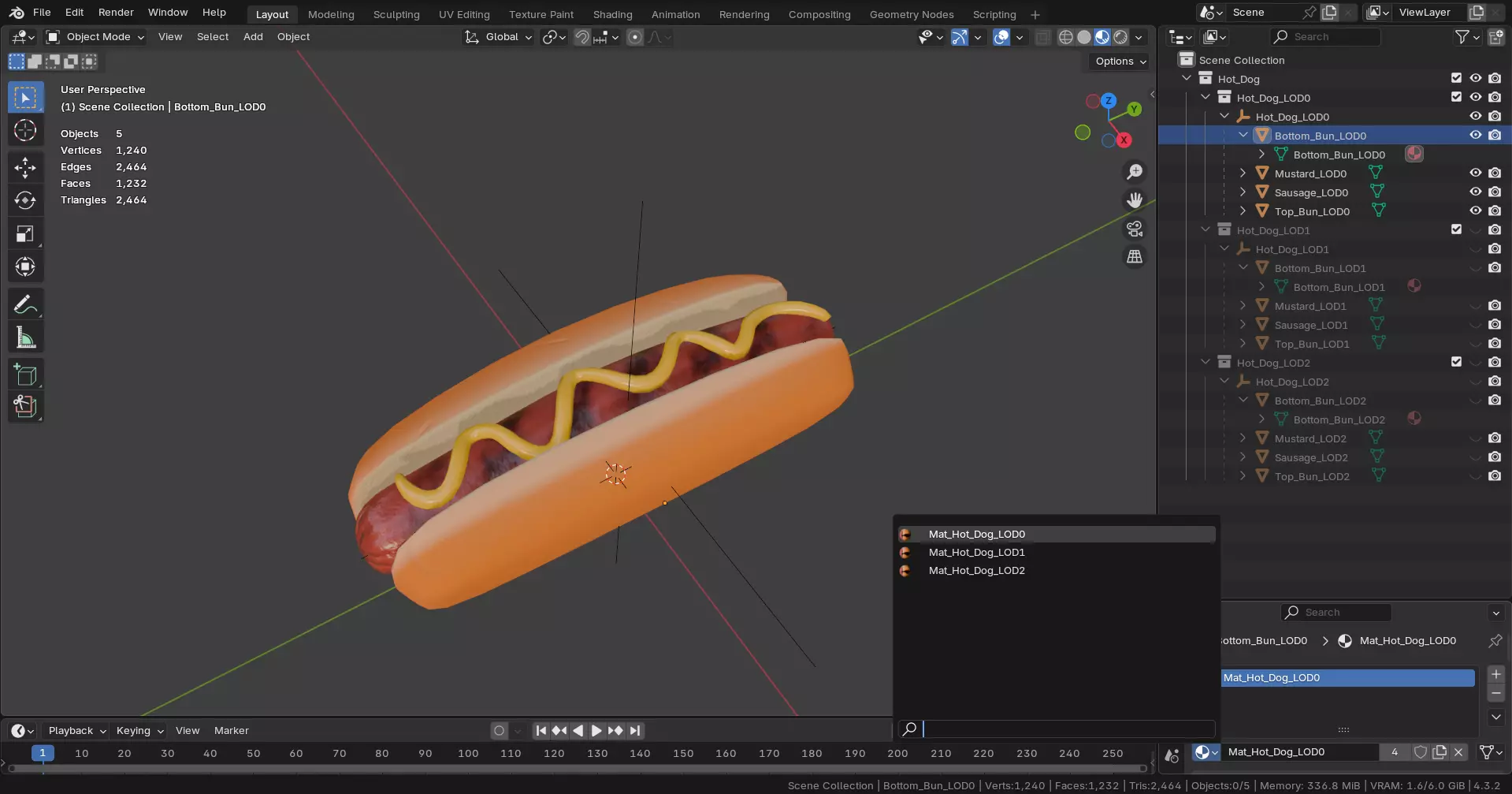 Hot Dog 3D Model Low Poly Game Ready with LODs Low-poly 3D model_10