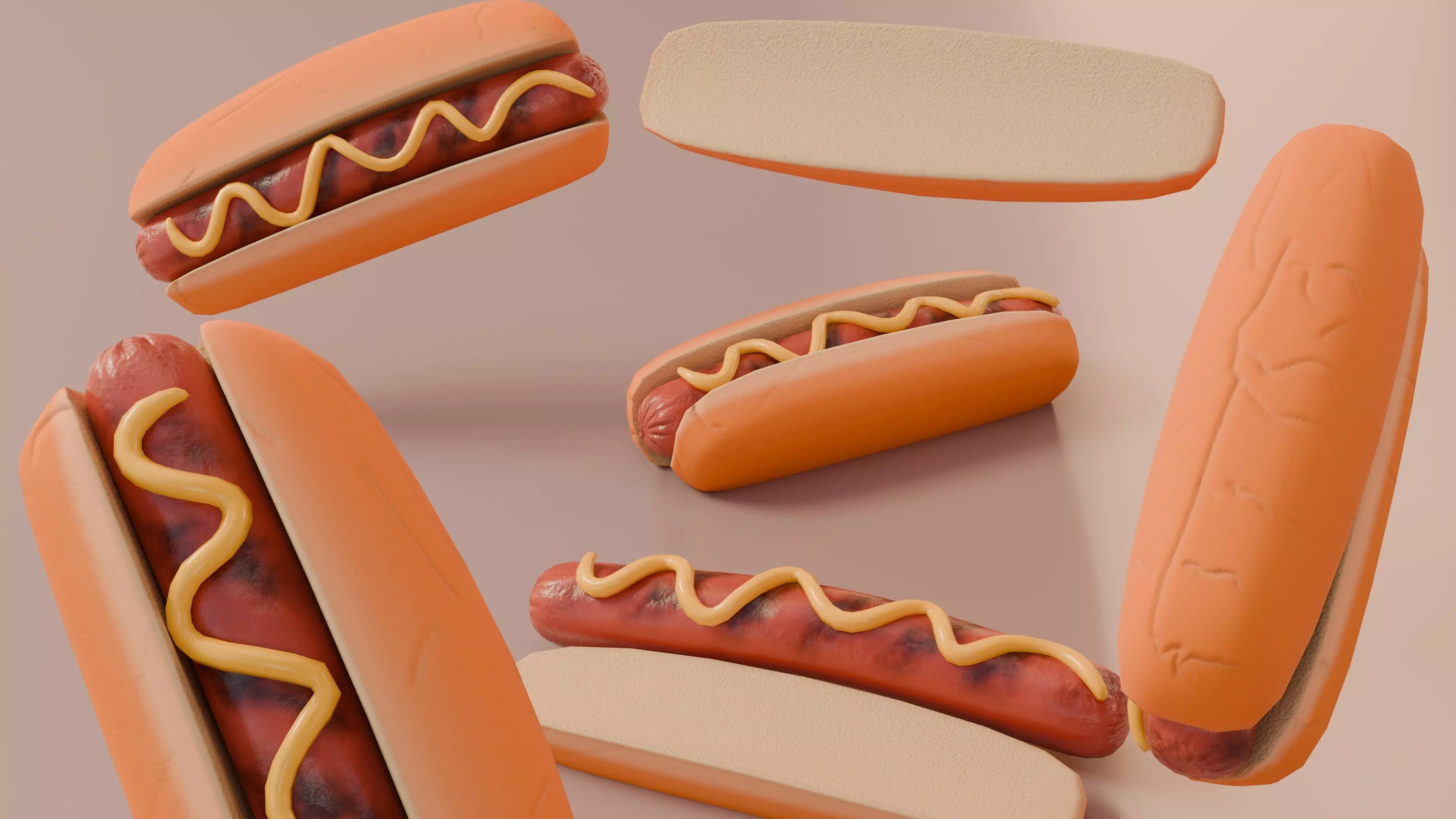 Hot Dog 3D Model Low Poly Game Ready with LODs Low-poly 3D model_4