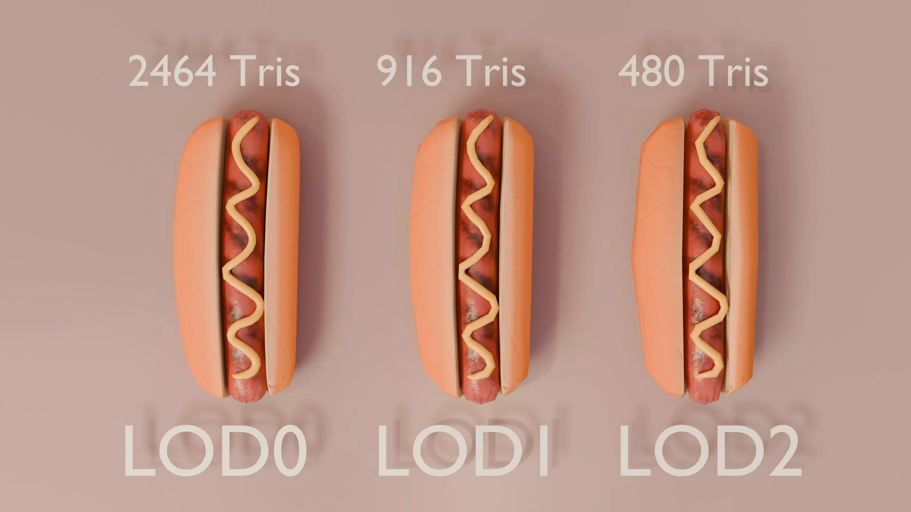 Hot Dog 3D Model Low Poly Game Ready with LODs Low-poly 3D model_5