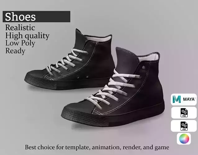 Classic Black High-Top Sneakers - Game-Ready 3D Shoes