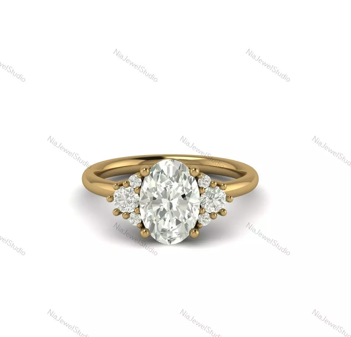 Oval Diamond Cluster Ring-3D CAD Model 3D print model_1