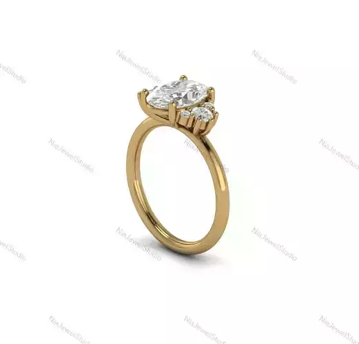 Oval Diamond Cluster Ring-3D CAD Model