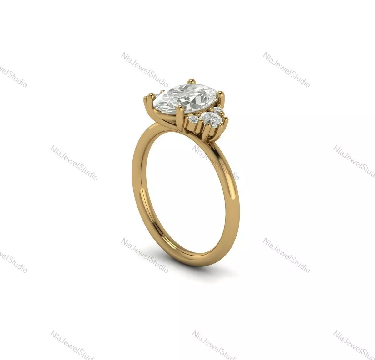 Oval Diamond Cluster Ring-3D CAD Model 3D print model_0