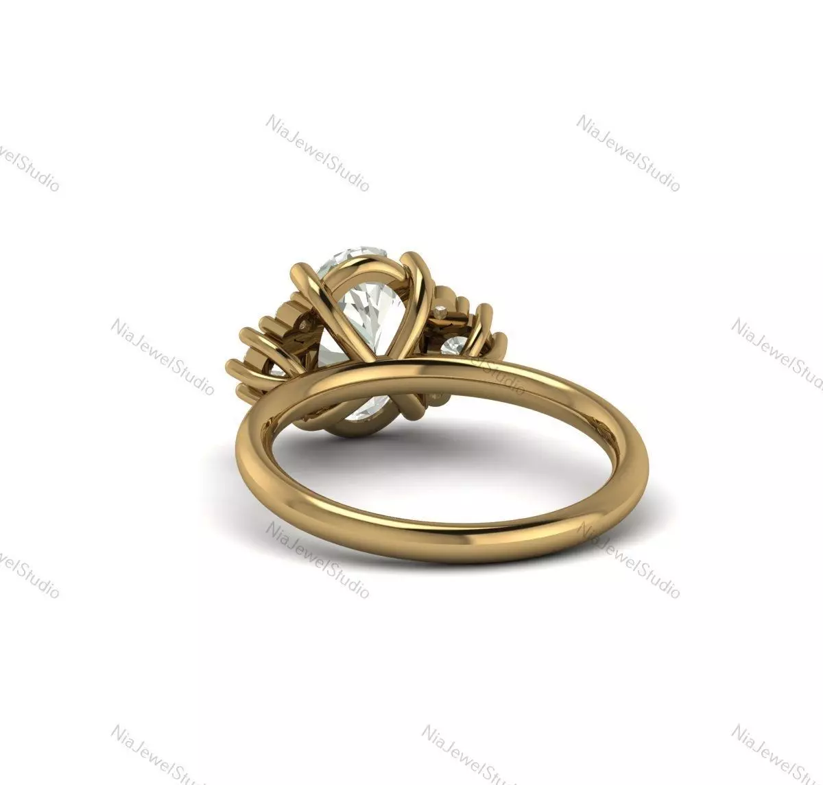 Oval Diamond Cluster Ring-3D CAD Model 3D print model_3