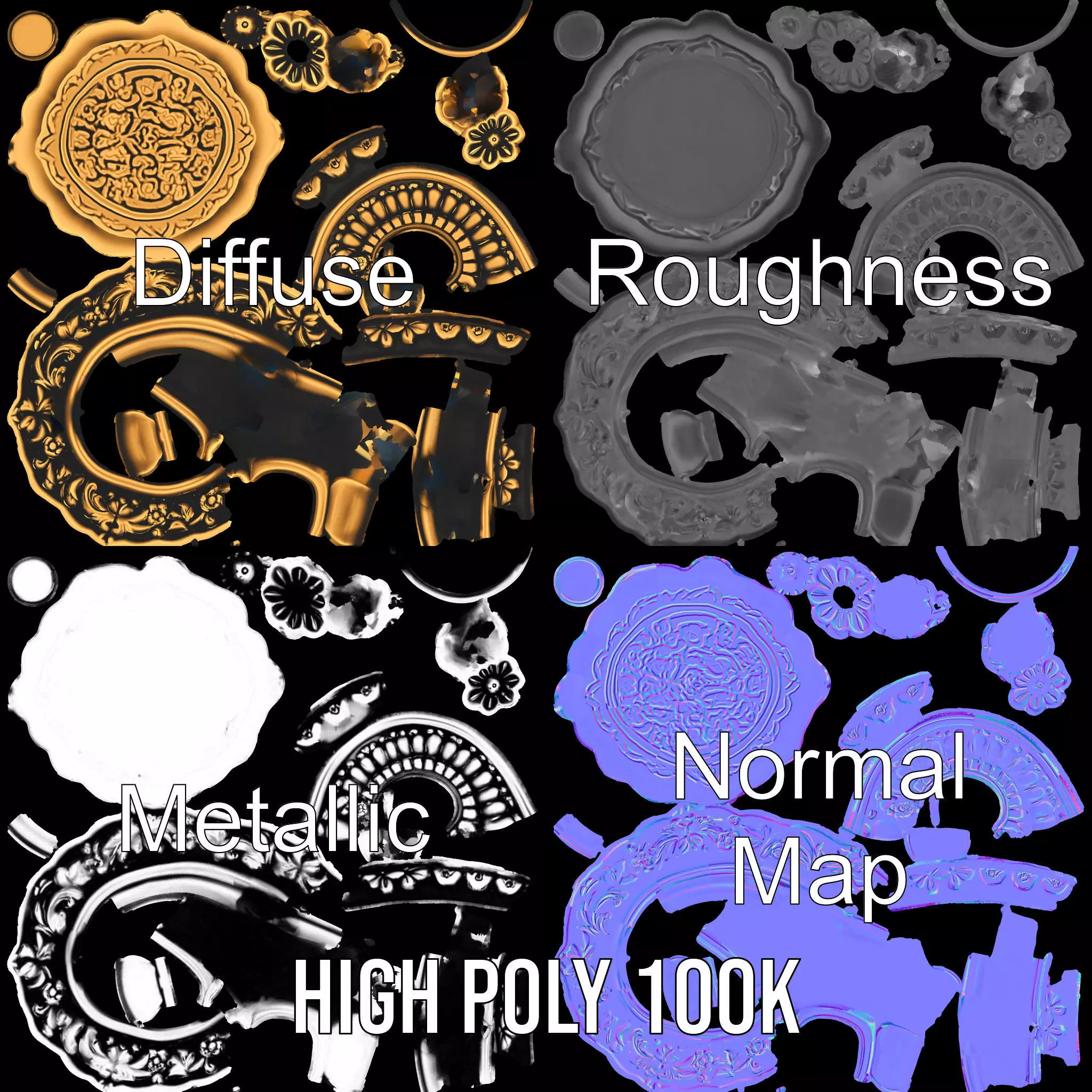 Ornate Gold Door Knob model pack Low-poly 3D model_4