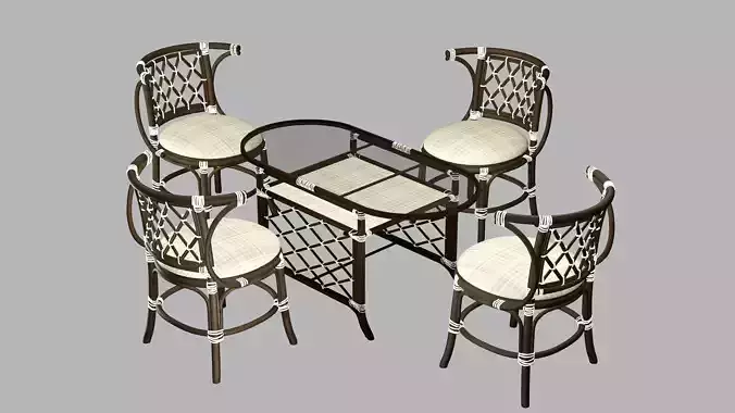 Vintage Style Marius 16 Chair Table Set 17 3D Model Low-poly 3D model