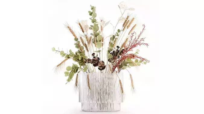 Bouquet dried flower branches wheat eucalyptus glass vase