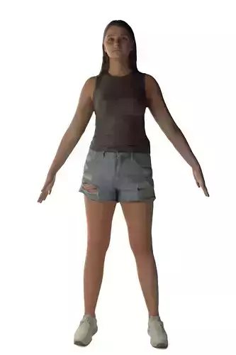 Pretty Young Woman in Denim Shorts