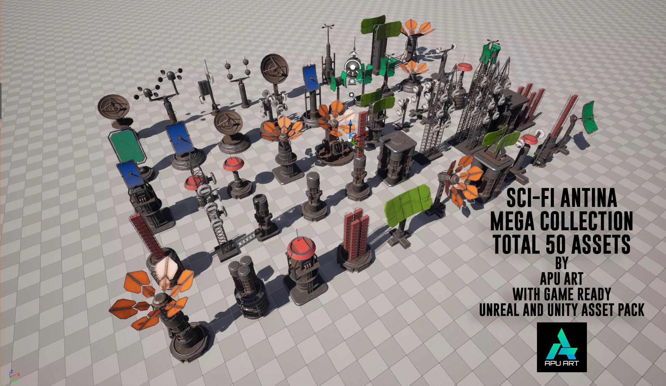 Sci-Fi Antenna Mega Collection Pack Low-poly 3D model_0