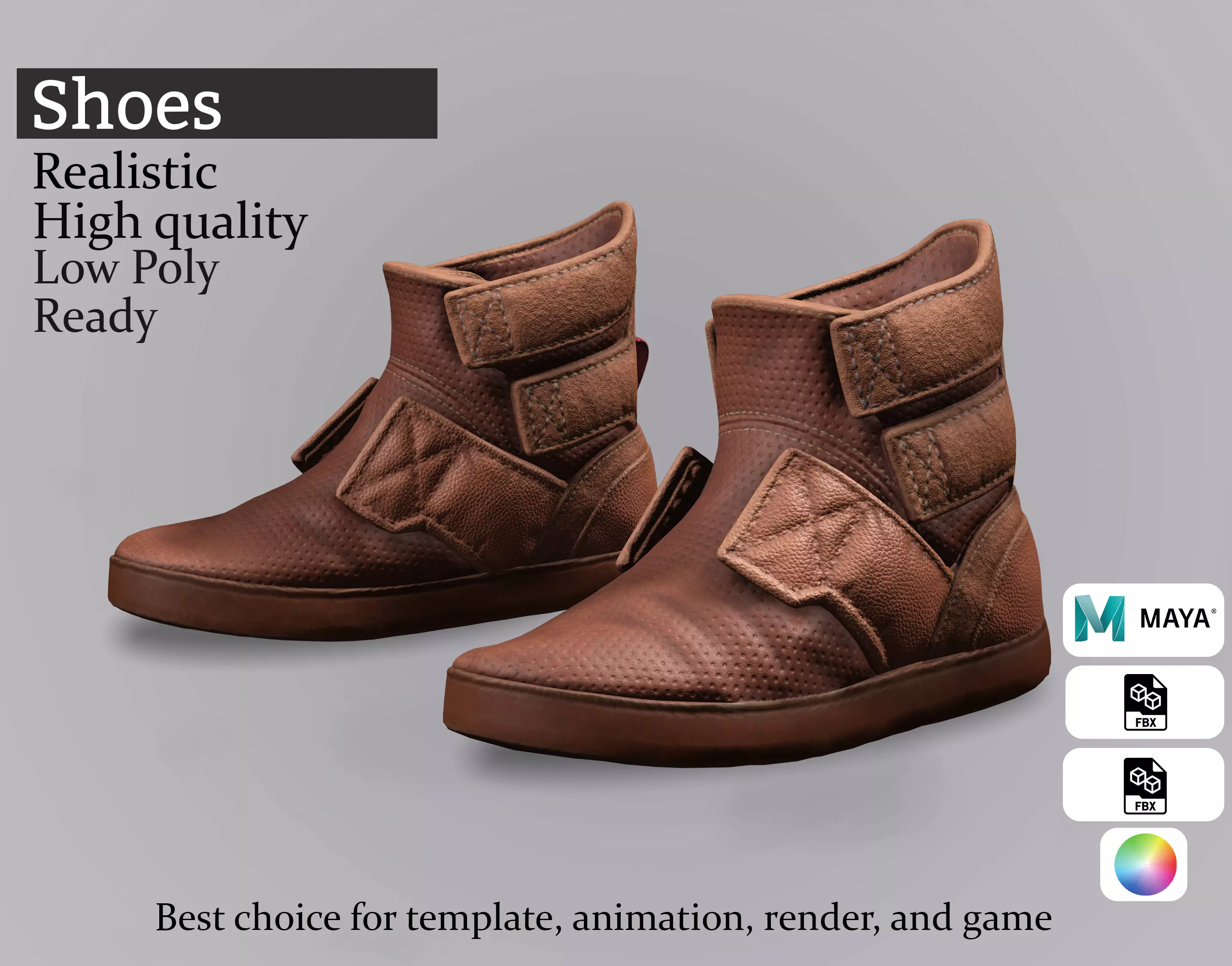 Brown Leather Strap Boots - Game-Ready 3D Footwear Low-poly 3D model