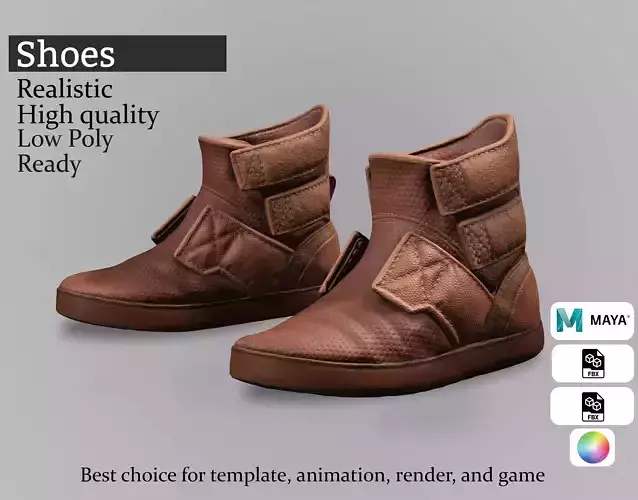 Brown Leather Strap Boots - Game-Ready 3D Footwear