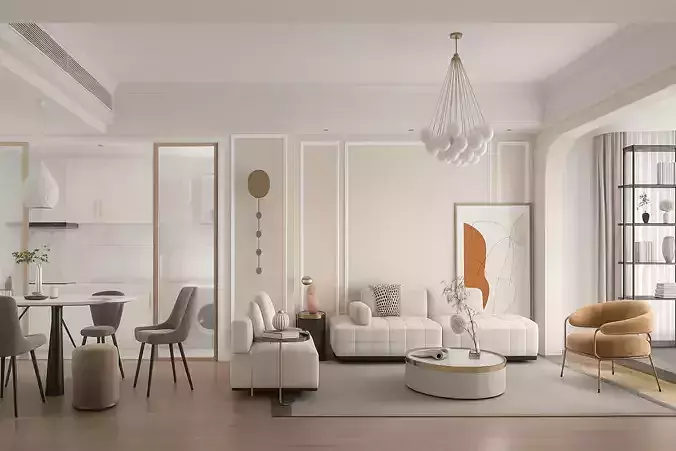Modern Minimalist Living Room Interior Scene 3D Model