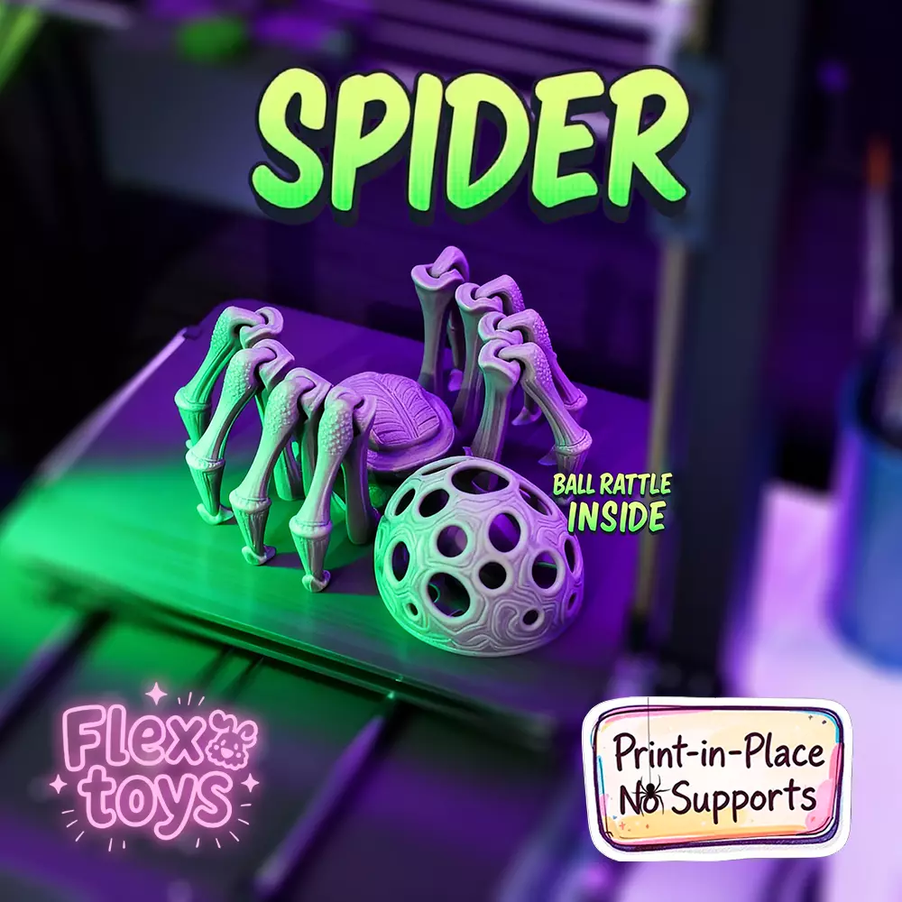 Flexi Skeleton Spider 3D Printable Rattle Toy STL 3D print model_2