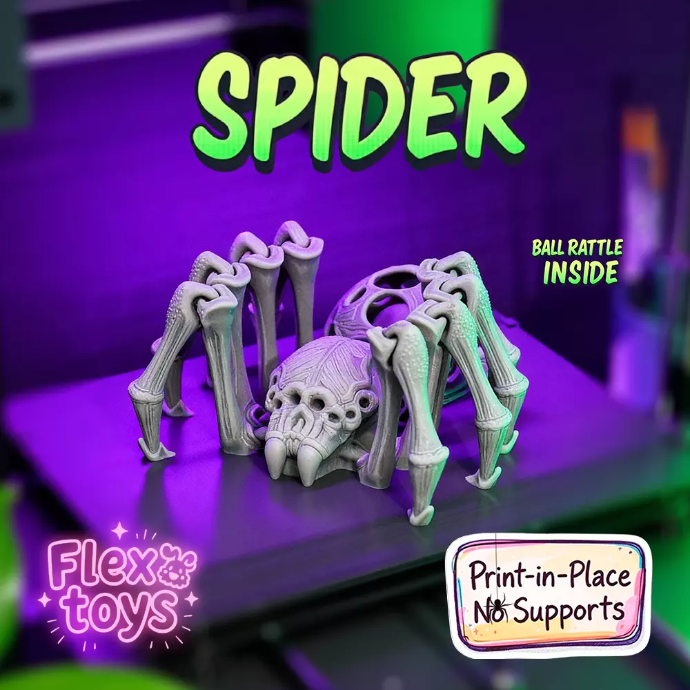 Flexi Skeleton Spider 3D Printable Rattle Toy STL 3D print model_1