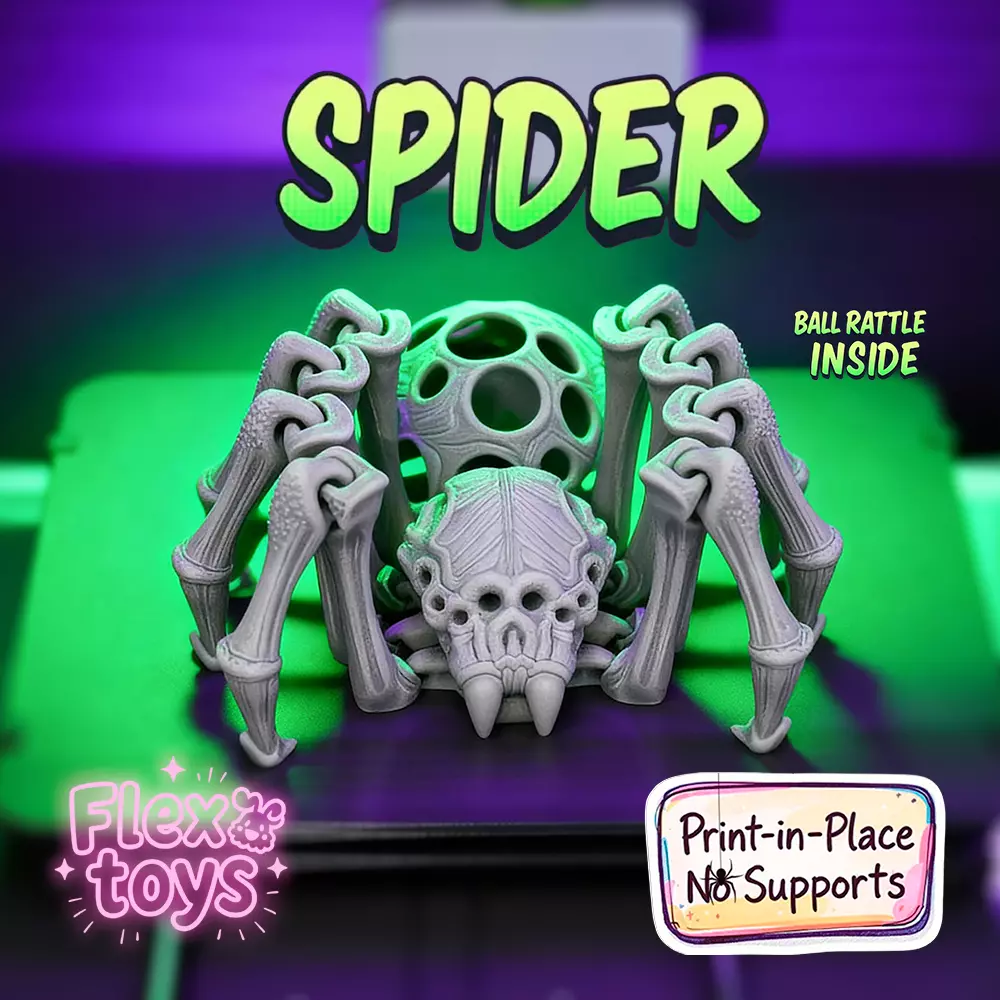 Flexi Skeleton Spider 3D Printable Rattle Toy STL 3D print model_0