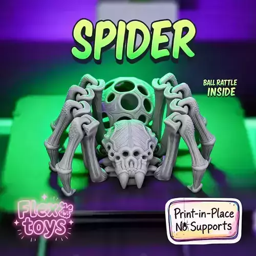 Flexi Skeleton Spider  3D Printable Rattle Toy STL