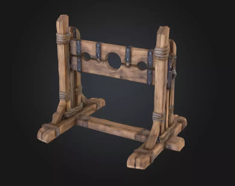 Medieval Stocks Instruments of Justice and Humiliation Low-poly 3D model_0