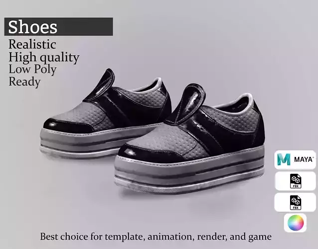 Black Gray Platform Sneakers - Game-Ready 3D Shoes