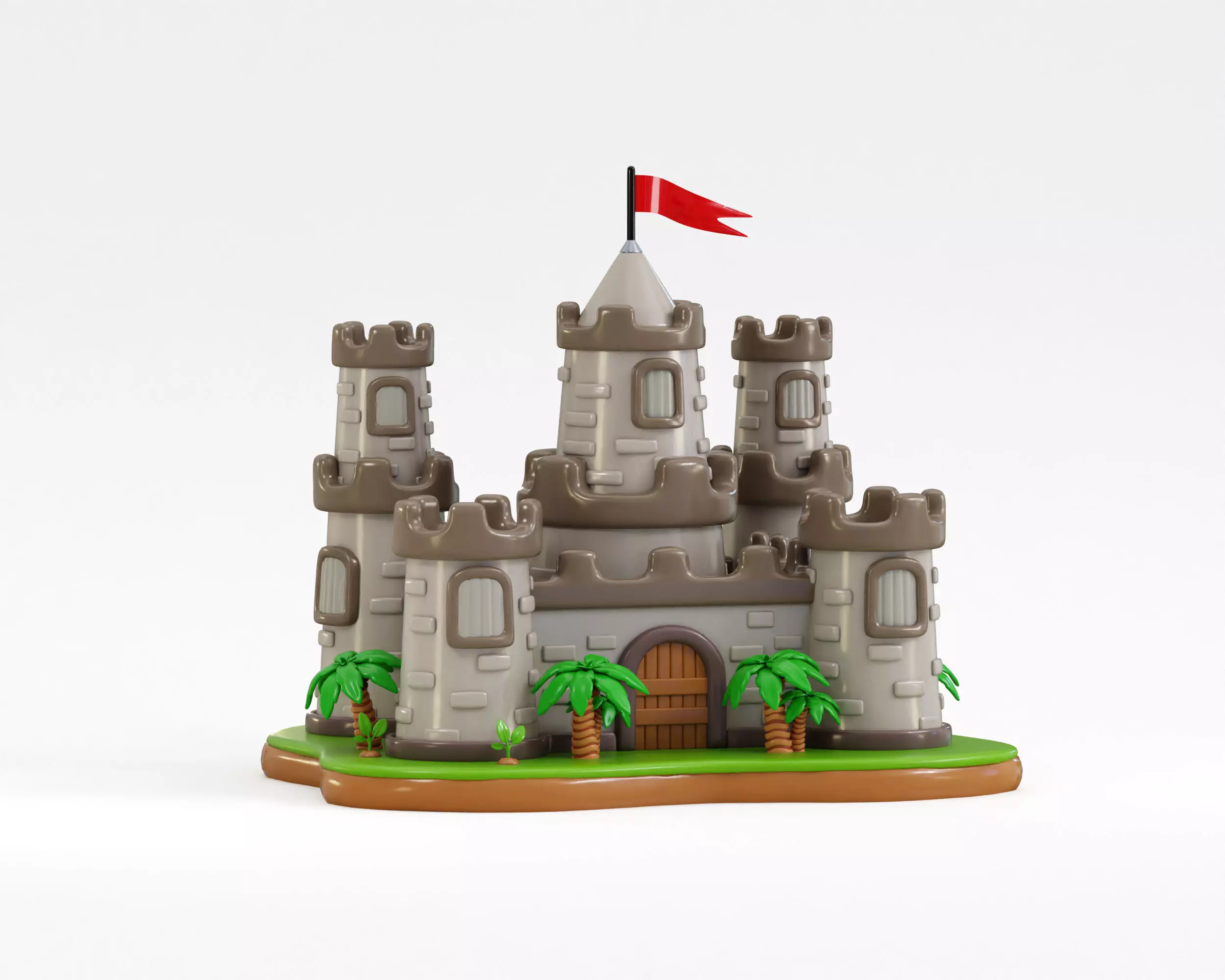 Cartoon Kingdom castle with tower Low-poly 3D model_2