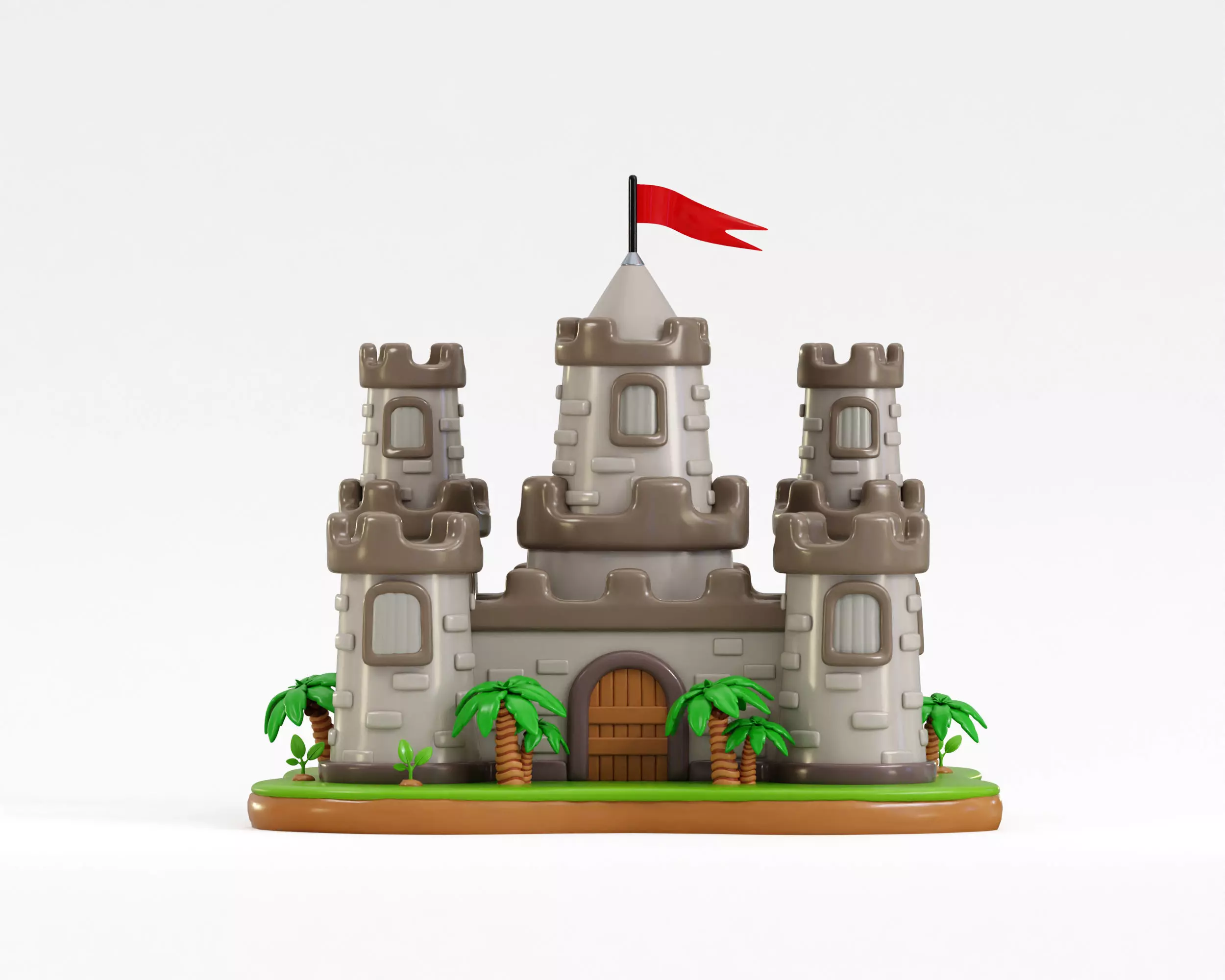 Cartoon Kingdom castle with tower Low-poly 3D model_4
