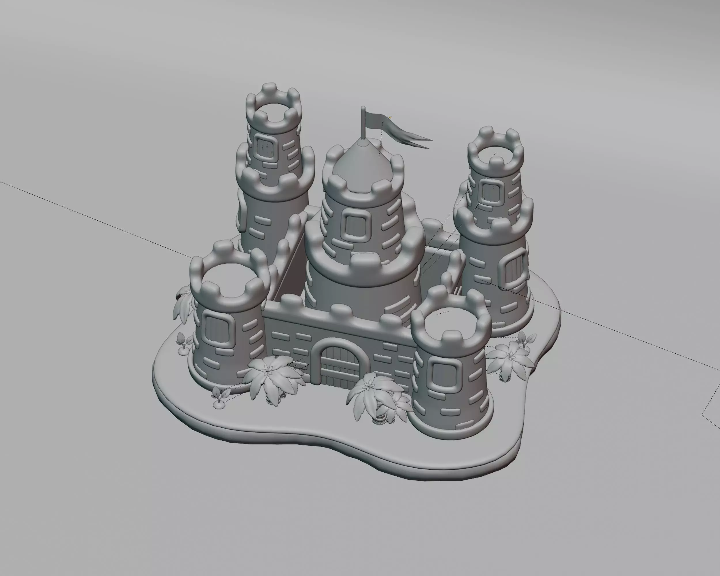 Cartoon Kingdom castle with tower Low-poly 3D model_5