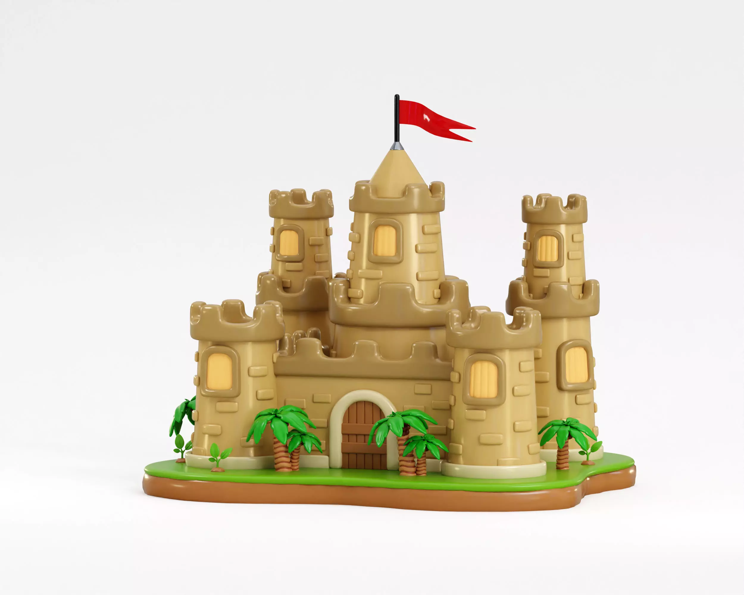 Cartoon Kingdom castle with tower Low-poly 3D model_0