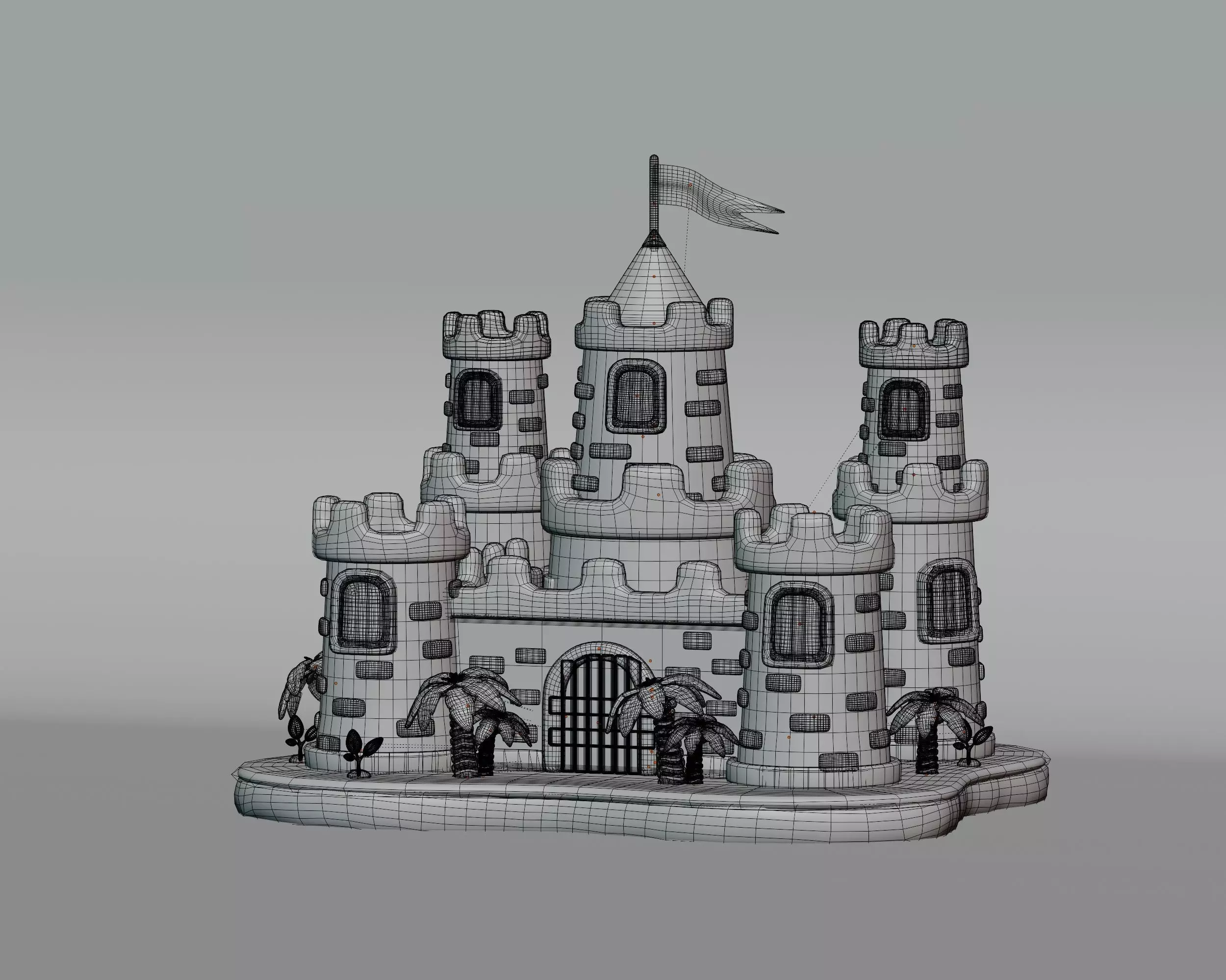Cartoon Kingdom castle with tower Low-poly 3D model_1