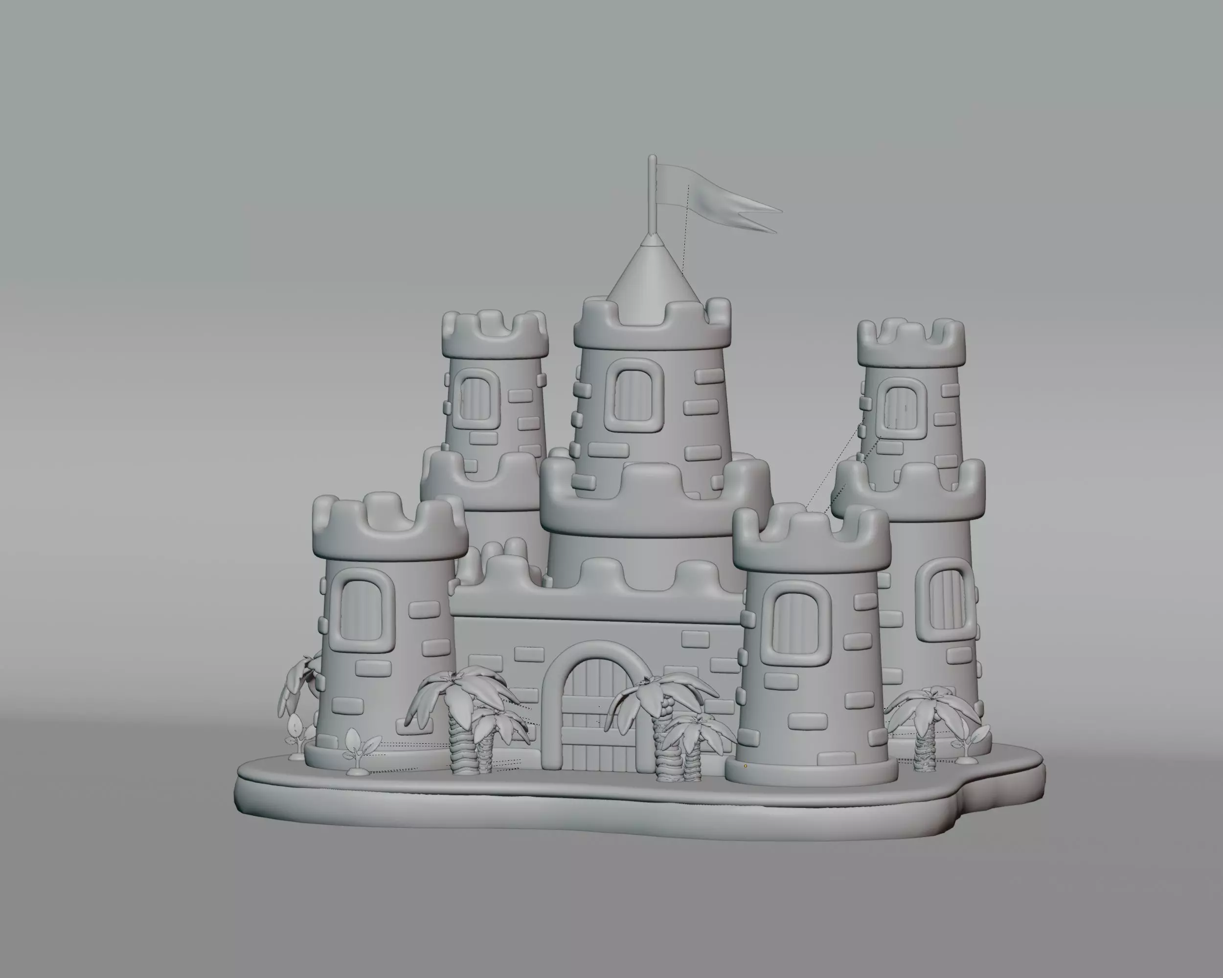 Cartoon Kingdom castle with tower Low-poly 3D model_3